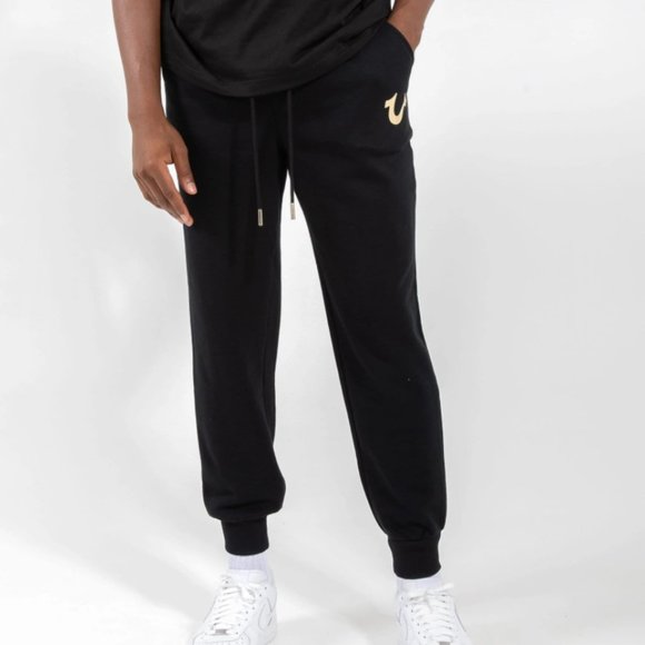True Religion Metallic Horse Shoe Logo Jogger Sweatpants - Picture 1 of 3